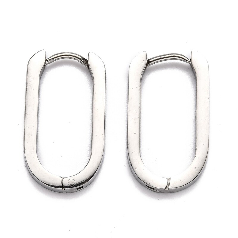 SILVER STAINLESS OVAL 21.5MM HOOP HUGGIE EARRINGS