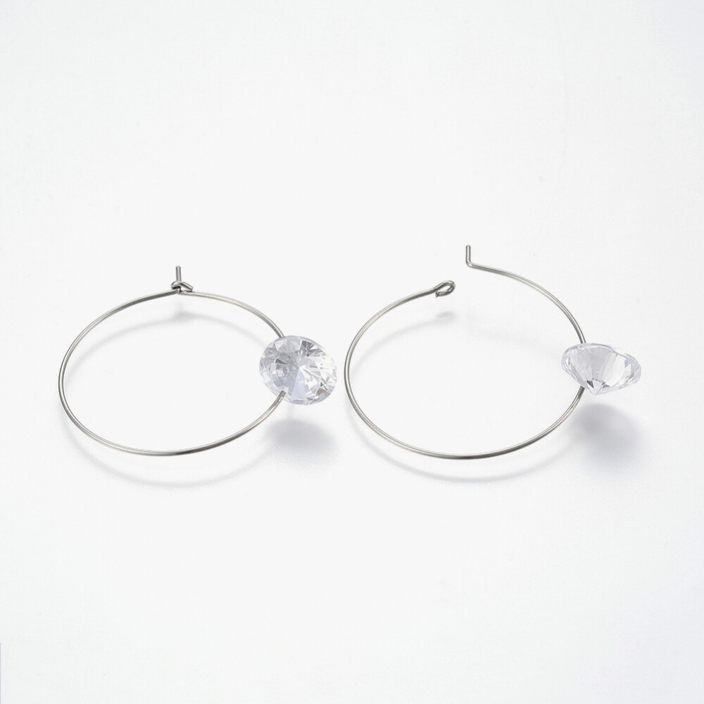 SILVER STAINLESS 39MM HOOP CZ EARRINGS