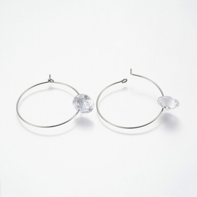 SILVER STAINLESS 39MM HOOP CZ EARRINGS