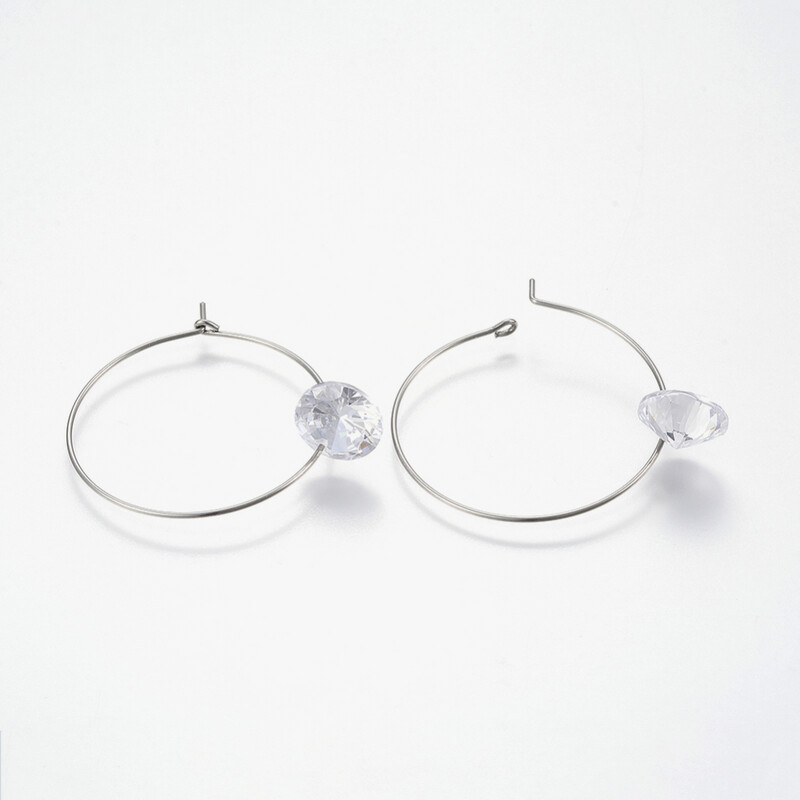 SILVER STAINLESS 39MM HOOP CZ EARRINGS