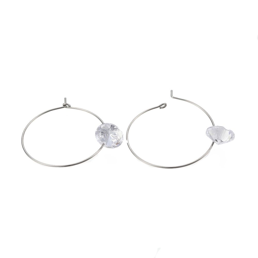 SILVER STAINLESS 39MM HOOP CZ EARRINGS