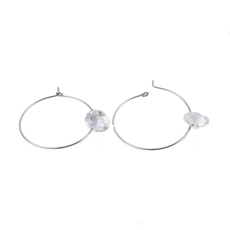 SILVER STAINLESS 39MM HOOP CZ EARRINGS SILVER STAINLESS 39MM HOOP CZ EARRINGS