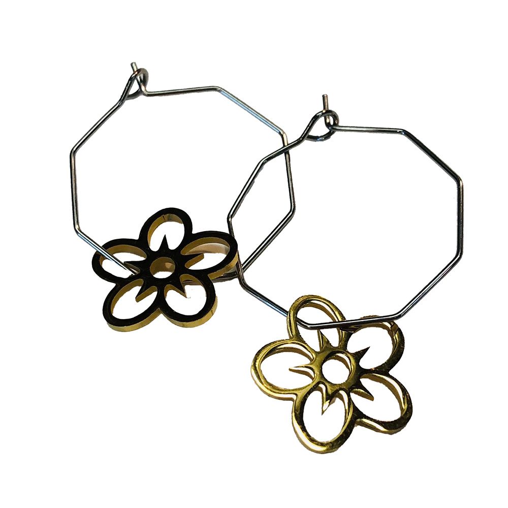 MIXED STAINLESS FLOWER HOOP EARRINGS