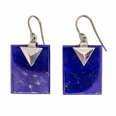 SILVER RECTANGLE LAPIS EARRINGS