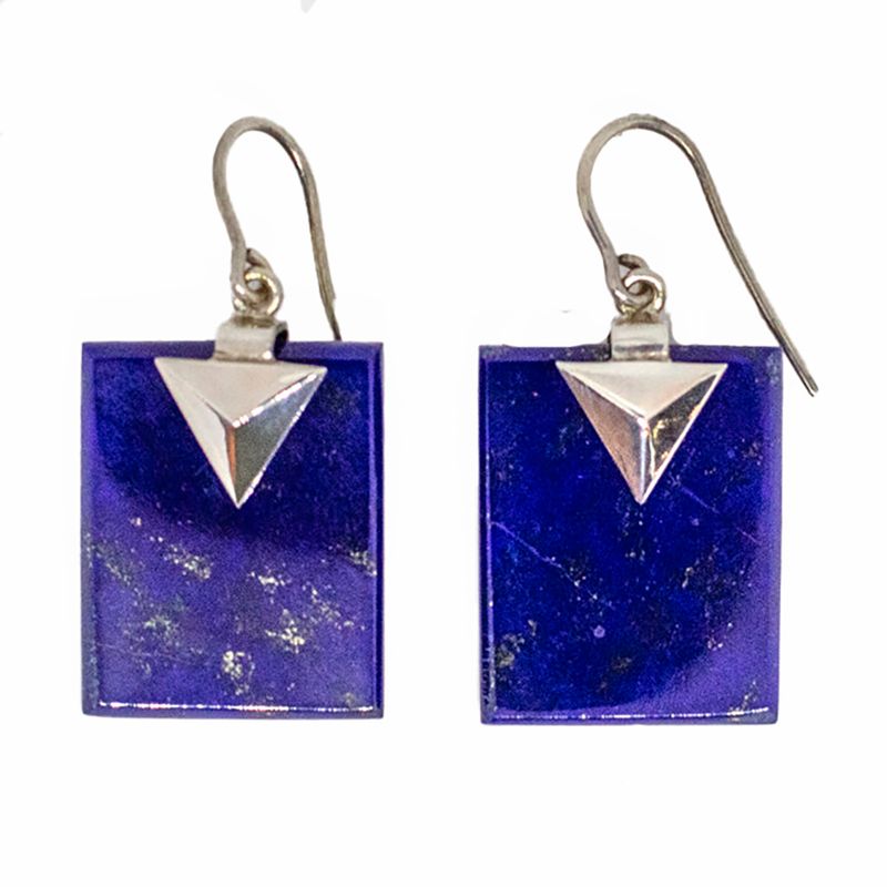 SILVER RECTANGLE LAPIS EARRINGS