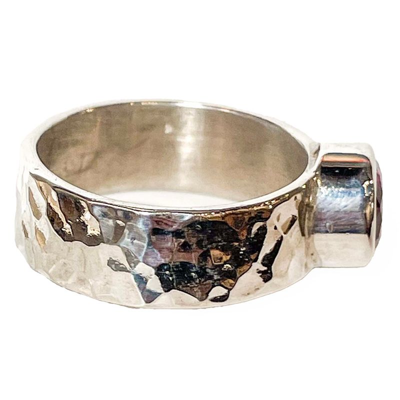 SILVER HAMMERED RUBY CZ RING