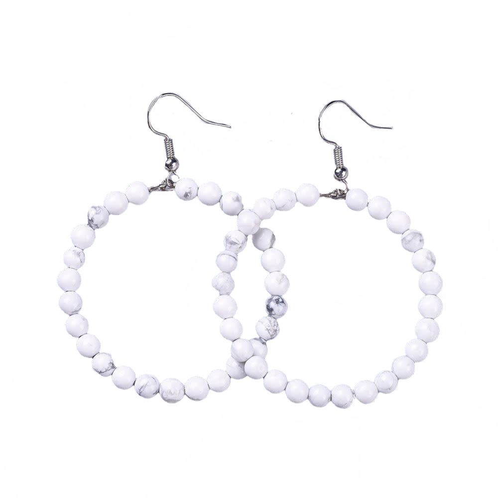 SILVER STAINLESS HOWLITE BEADED HOOP EARRINGS FJEC1