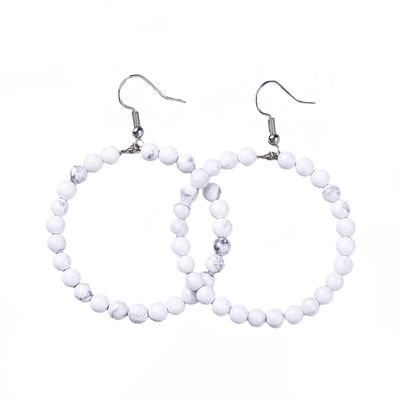 SILVER STAINLESS HOWLITE BEADED HOOP EARRINGS FJEC1