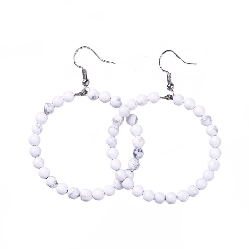 SILVER STAINLESS HOWLITE BEADED HOOP EARRINGS FJEC1