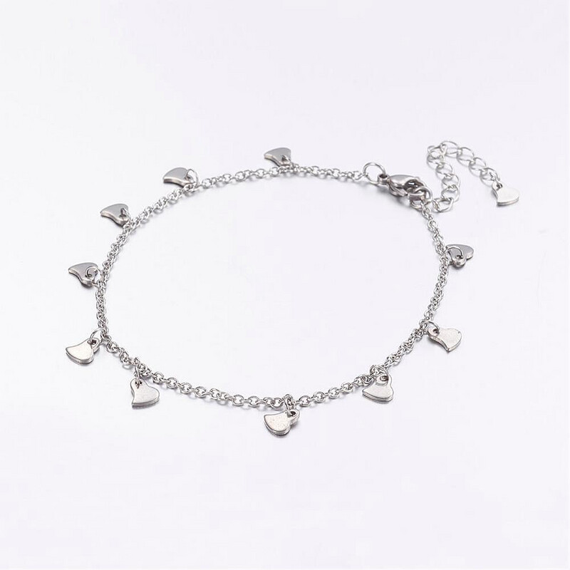 SILVER STAINLESS HEART ANKLET