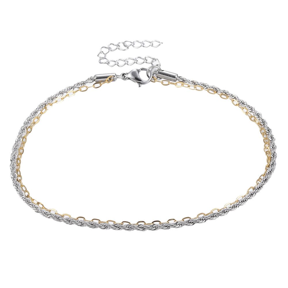 MIXED STAINLESS DOUBLE CHAIN ANKLET
