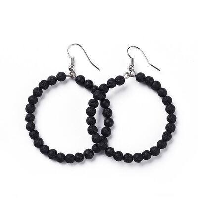SILVER STAINLESS LAVA ROCK HOOP EARRINGS