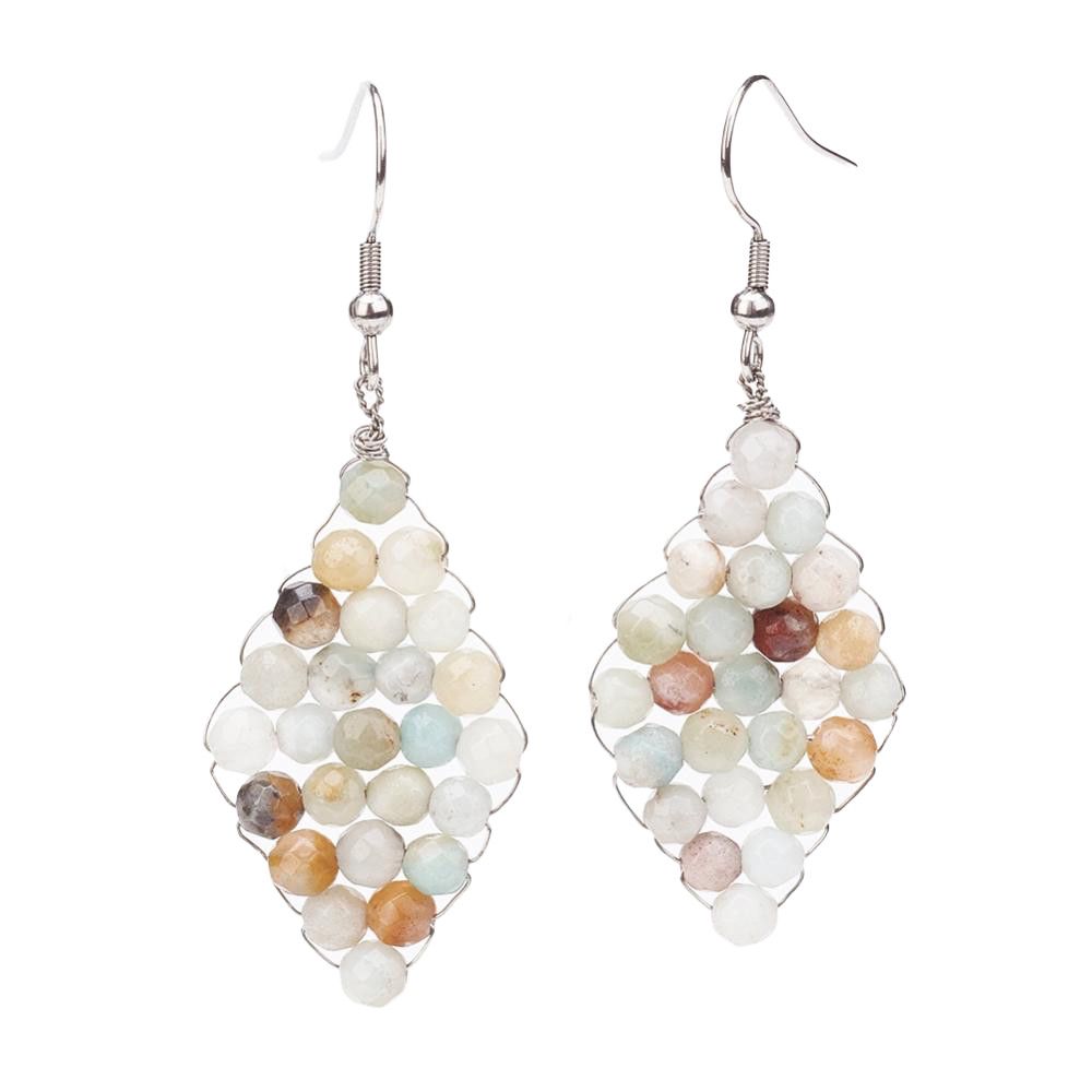 SILVER STAINLESS AMAZONITE BEAD EARRINGS