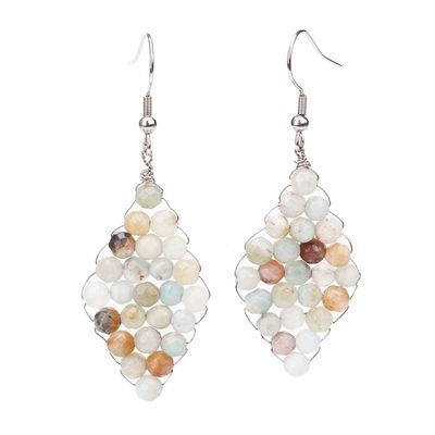 SILVER STAINLESS AMAZONITE BEAD EARRINGS