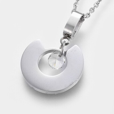 SILVER STAINLESS CZ &amp; ENAMEL NECKLACE
