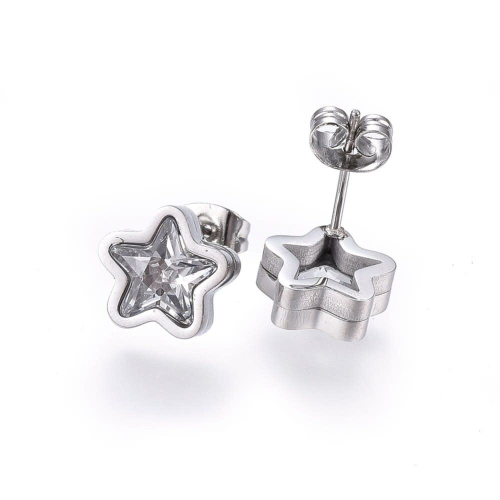 SILVER STAINLESS STAR STUD EARRINGS FJE5G