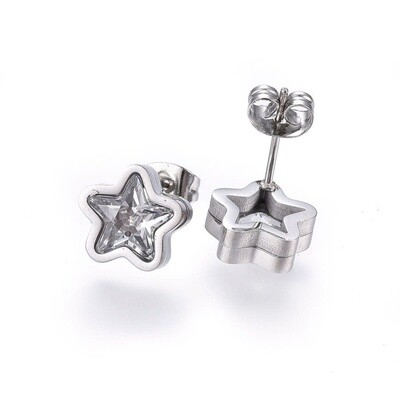 SILVER STAINLESS STAR STUD EARRINGS FJE5G