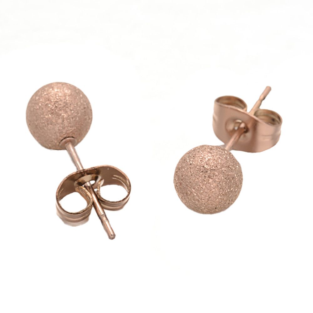 ROSE STAINLESS TEXTURED BALL STUD EARRINGS