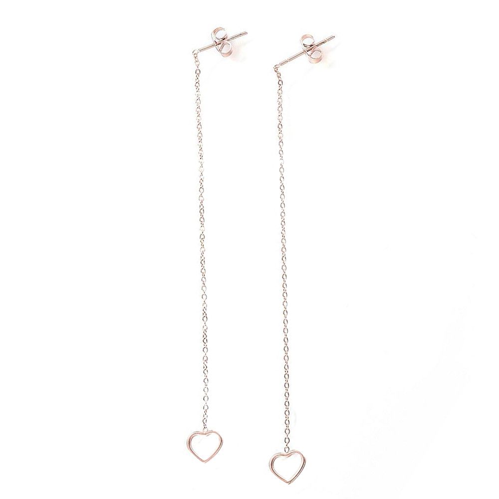 ROSE STAINLESS HEART DANGLE EARRINGS