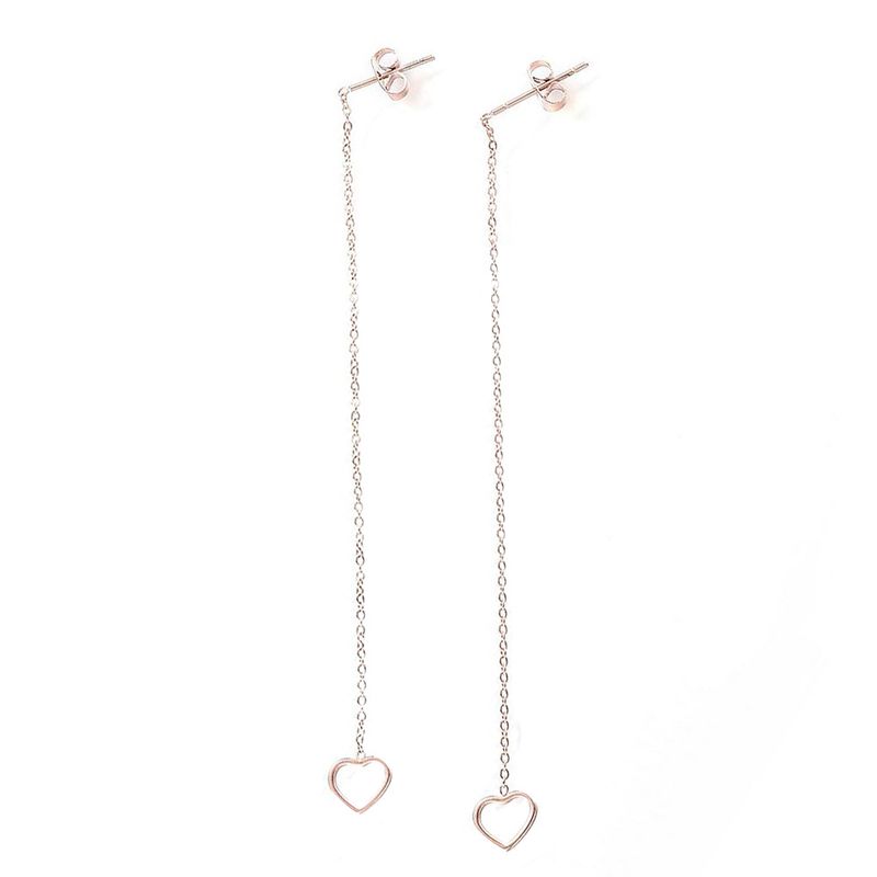 ROSE STAINLESS HEART DANGLE EARRINGS