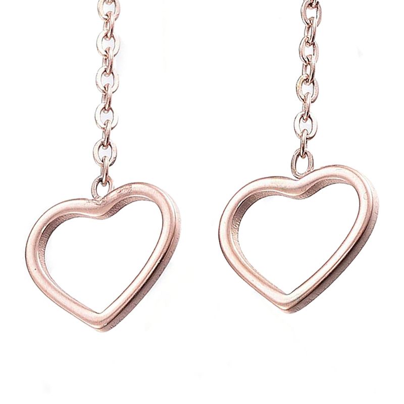 ROSE STAINLESS HEART DANGLE EARRINGS