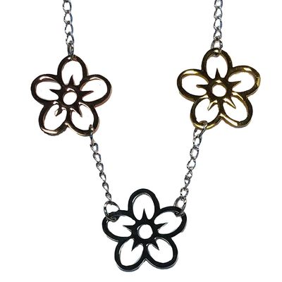 MIXED STAINLESS 3-FLOWER NECKLACE