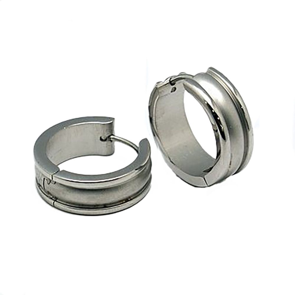 SILVER STAINLESS BRUSHED HUGGIE EARRINGS