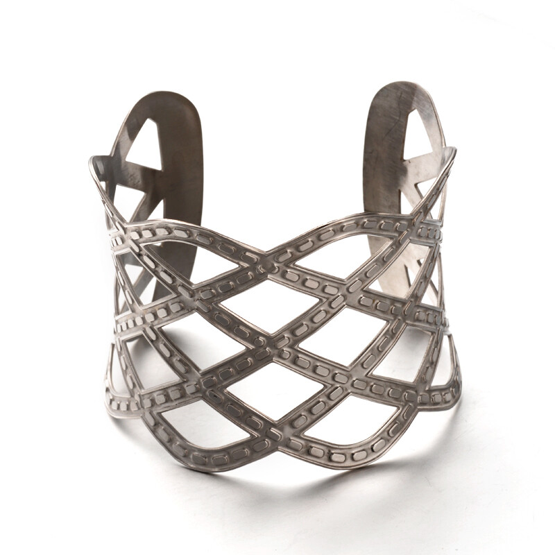 SILVER STAINLESS BRUSHED CUT-OUT CUFF BRACELET FJCSM