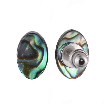 SILVER STAINLESS OVAL ABALONE POST EARRINGS