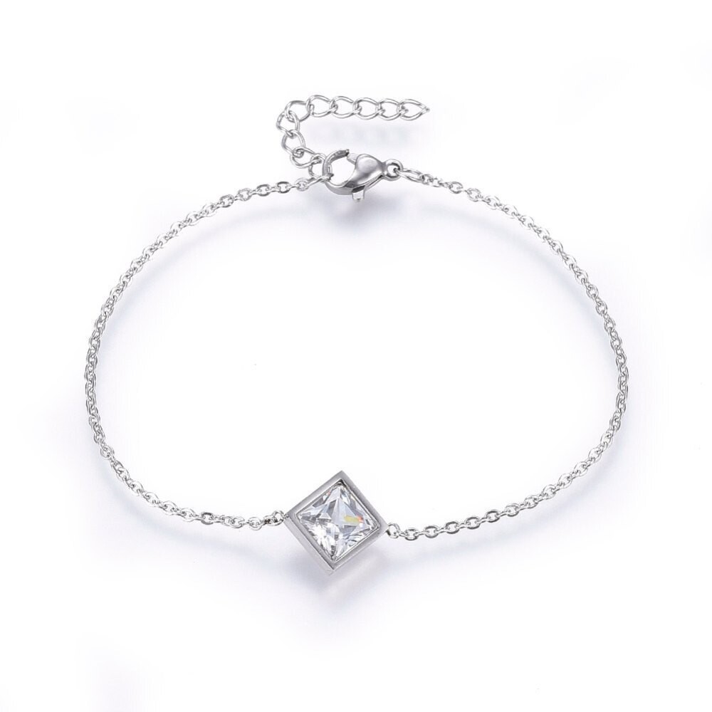 SILVER STAINLESS CZ SQUARE BRACELET