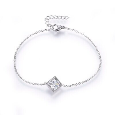 SILVER STAINLESS CZ SQUARE BRACELET