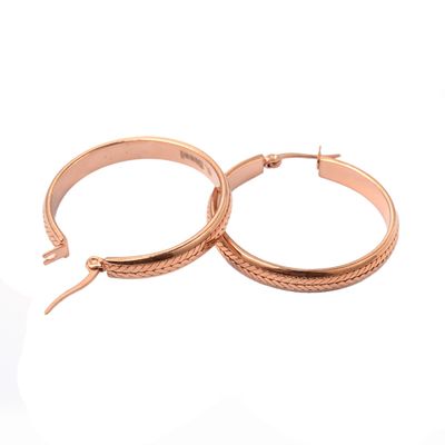 ROSE STAINLESS 35X5MM TEXTURE HOOP EARRINGS