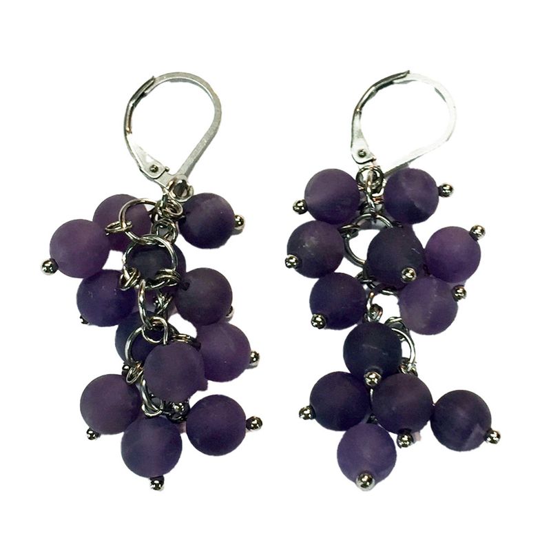 SILVER STAINLESS AMETHYST BEAD EARRINGS SILVER STAINLESS AMETHYST BEAD EARRINGS