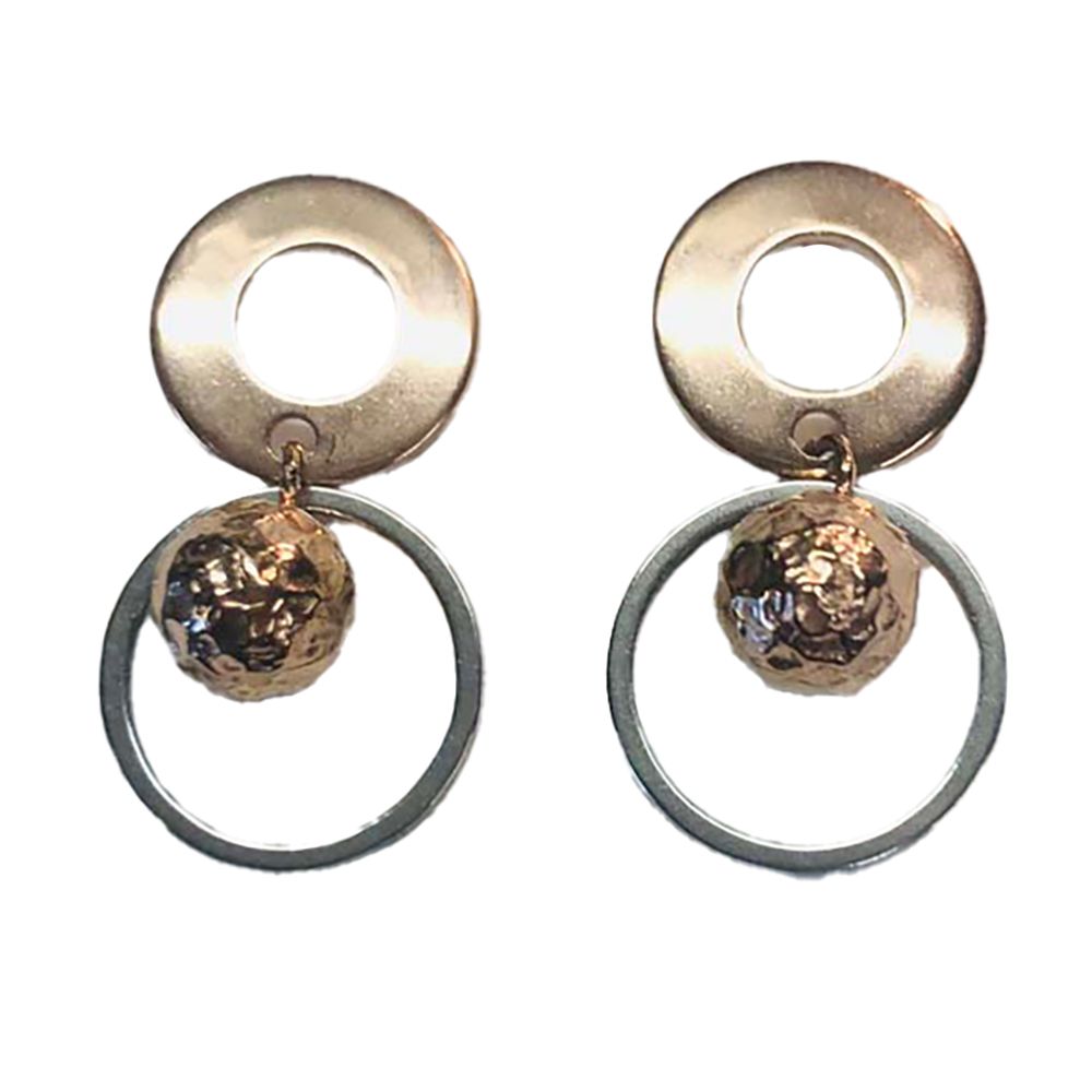MIXED STAINLESS POST DOUBLE CIRCLE EARRINGS