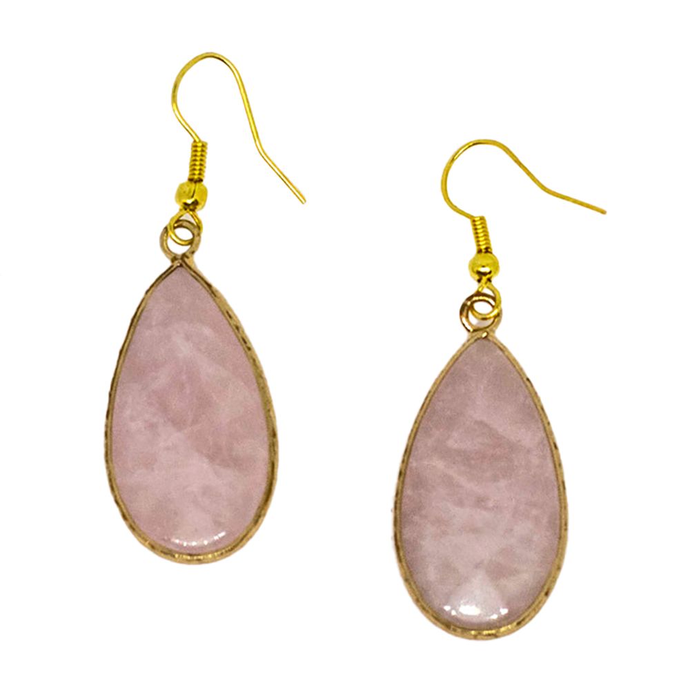 GOLD STAINLESS ROSE QUARTZ EARRINGS
