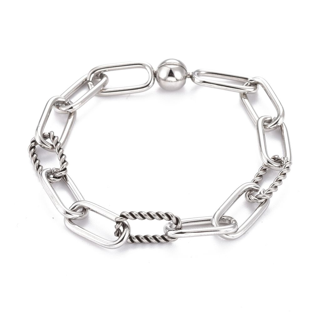 SILVER STAINLESS SMOOTH &amp; TEXTURED LINK BRACELET