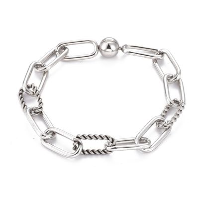 SILVER STAINLESS SMOOTH &amp; TEXTURED LINK BRACELET