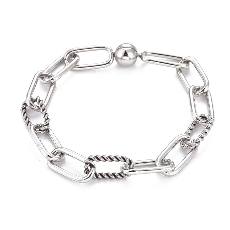 SILVER STAINLESS SMOOTH &amp; TEXTURED LINK BRACELET