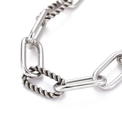 SILVER STAINLESS SMOOTH &amp; TEXTURED LINK BRACELET