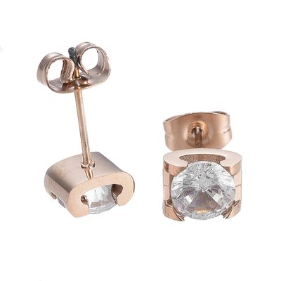 ROSE STAINLESS CZ STUD EARRINGS