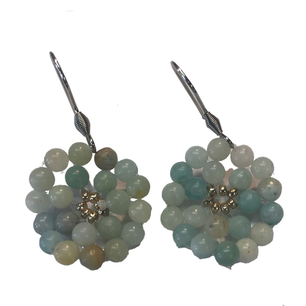 SILVERSTAINLESS AMAZONITE BEAD CIRCLE EARRINGS
