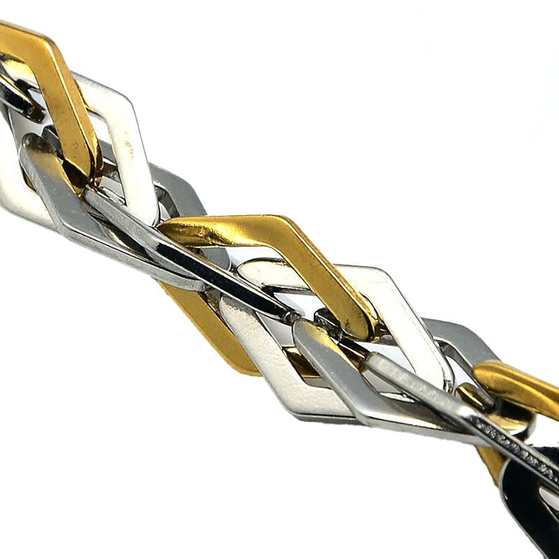 MIXED STAINLESS WOVEN DIAMOND SHAPE LINK BRACELET