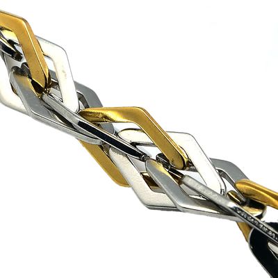 MIXED STAINLESS WOVEN DIAMOND SHAPE LINK BRACELET