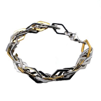 MIXED STAINLESS WOVEN DIAMOND SHAPE LINK BRACELET