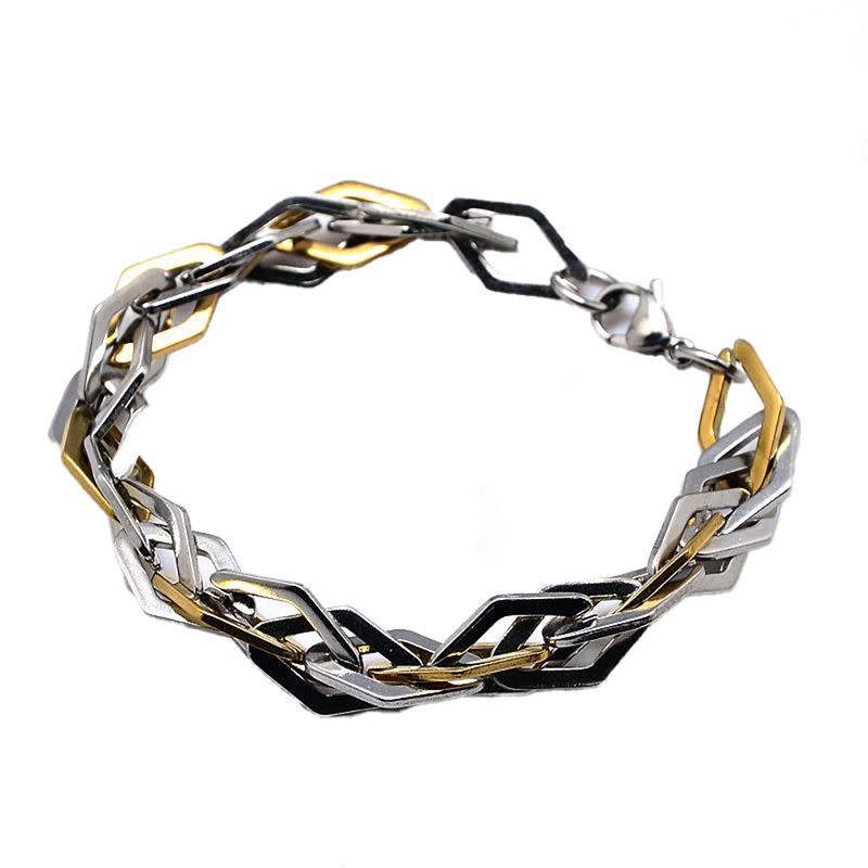 MIXED STAINLESS WOVEN DIAMOND SHAPE LINK BRACELET
