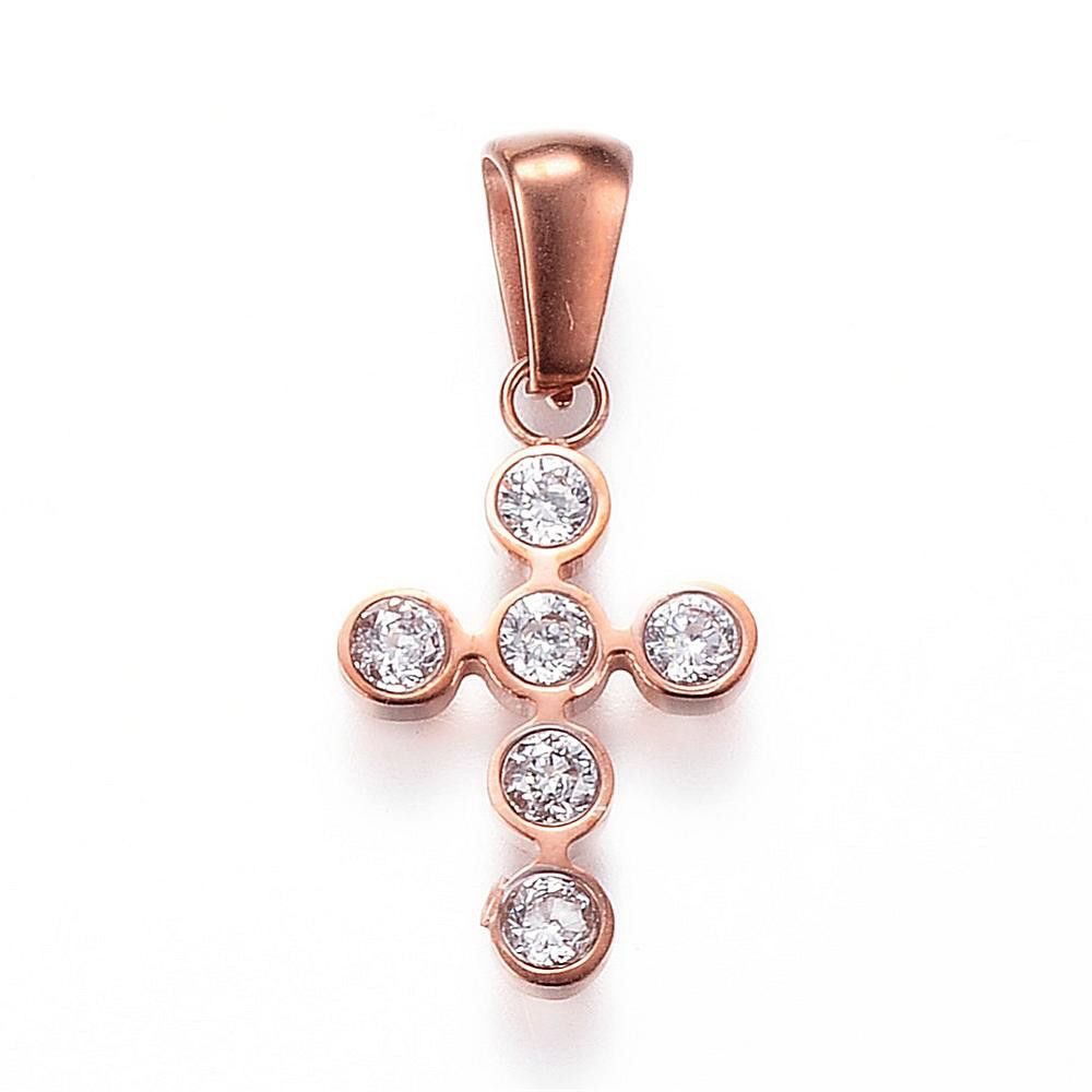 ROSE STAINLESS CZ CROSS NECKLACE