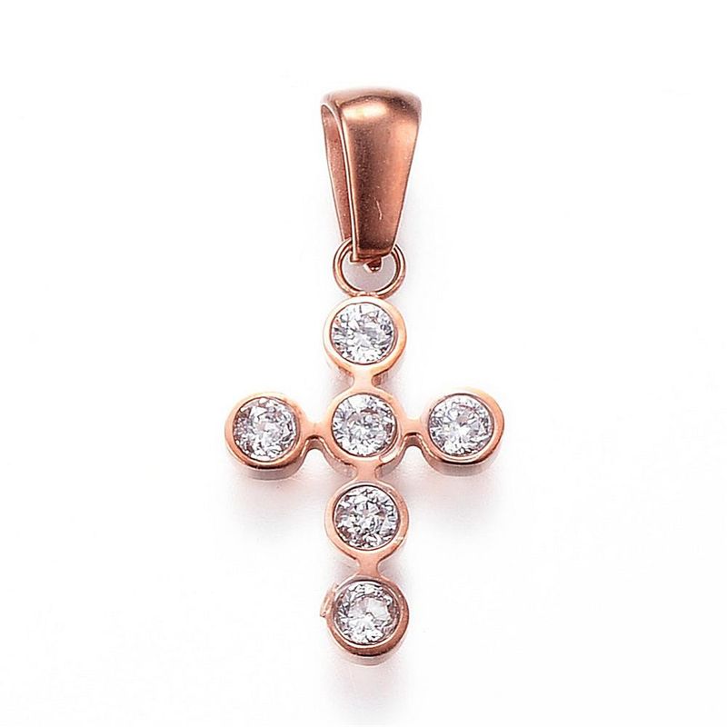 ROSE STAINLESS CZ CROSS NECKLACE