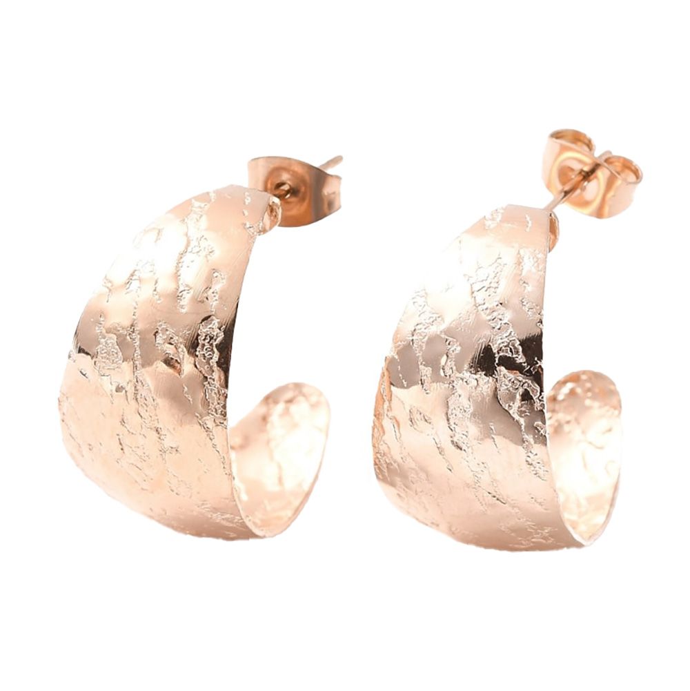 ROSE STAINLESS TEXTURED HOOP EARRINGS