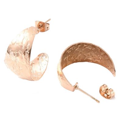 ROSE STAINLESS TEXTURED HOOP EARRINGS