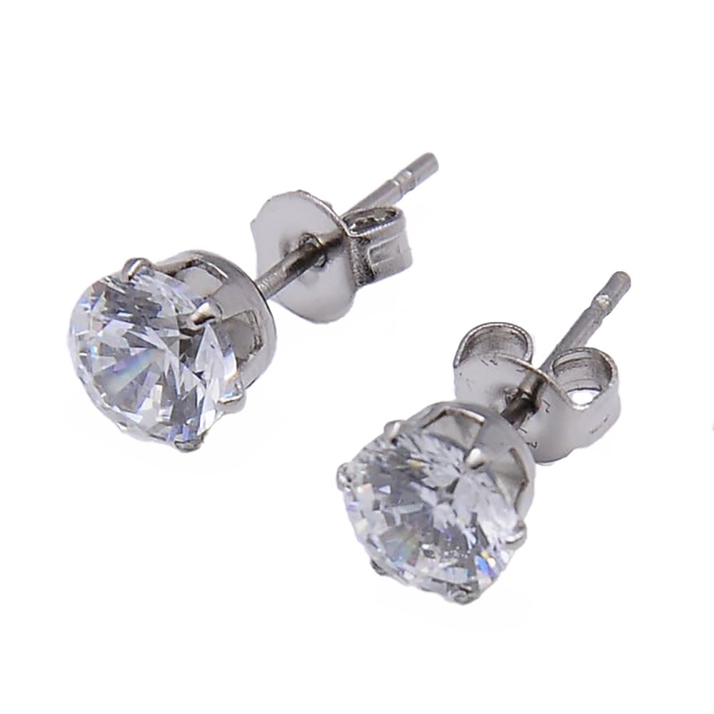 SILVER STAINLESS 8MM CZ STUD EARRINGS